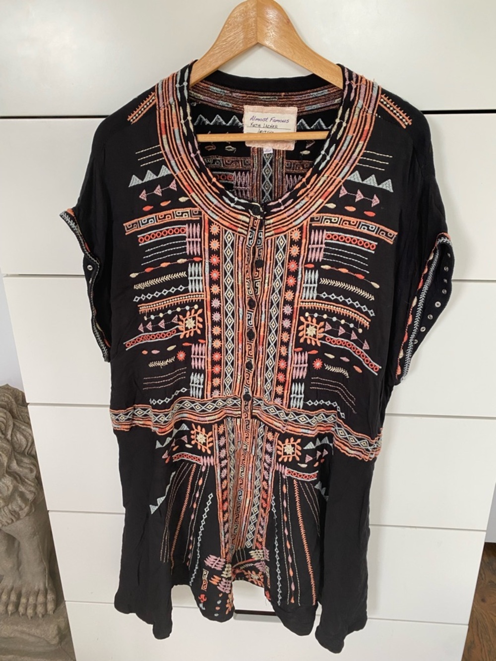 Original Almost Famous Costume Embroidered Boho Tunic Top with Coral Accents